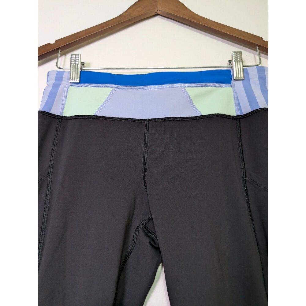 Lululemon Speed Tight Leggings Ruched Size 8 Black Blue Green Band Athleisure - Picture 4 of 6